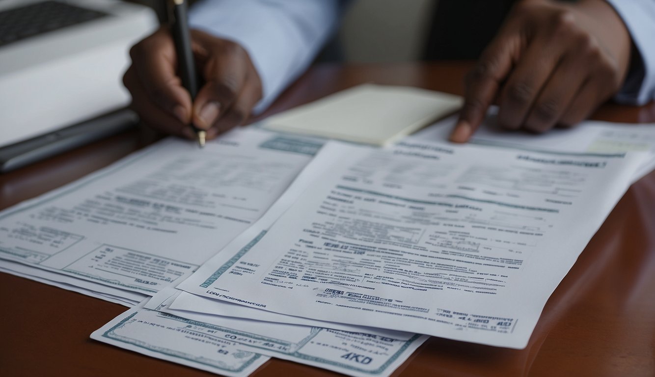 A Nigerian citizen submits documents for a Japan business visa at the embassy. Required items include a completed application form, passport, photo, and invitation letter from the Japanese company