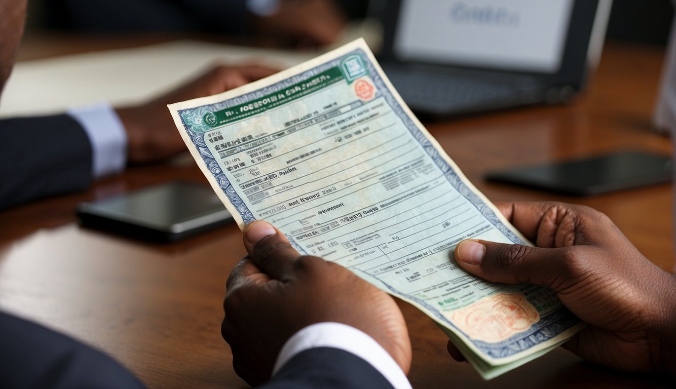 Nigerian citizen submits documents to Japanese embassy. Visa officer reviews and approves application. Visa is stamped in passport