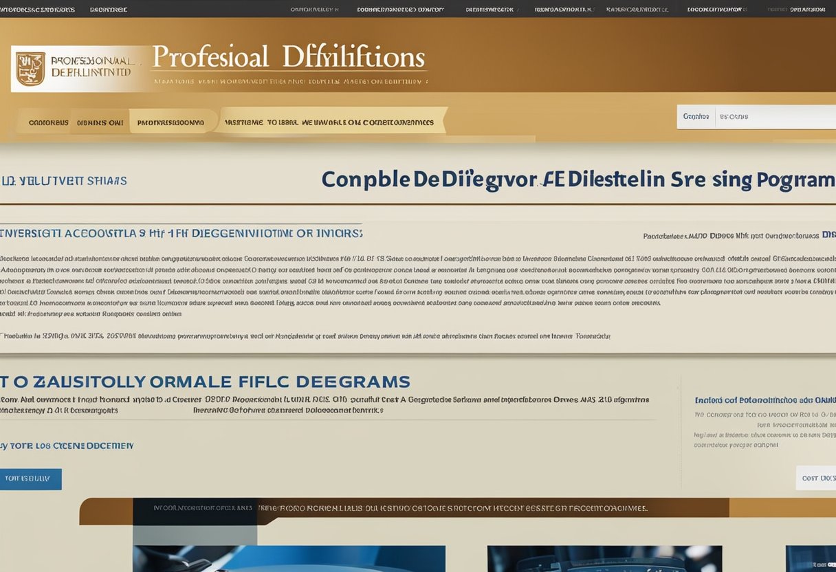 A computer screen displays "Available Online Degree Programs" from the University of Texas website