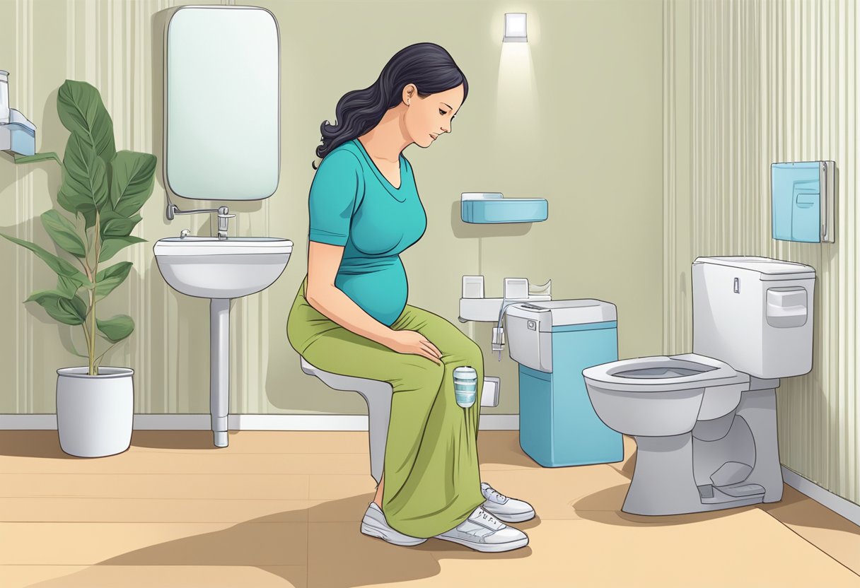 A pregnant woman using supportive products for urinary incontinence