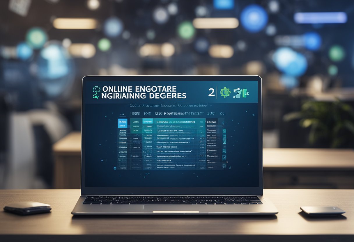 A laptop displaying top online software engineering degrees for 2024, with a list of programs and rankings