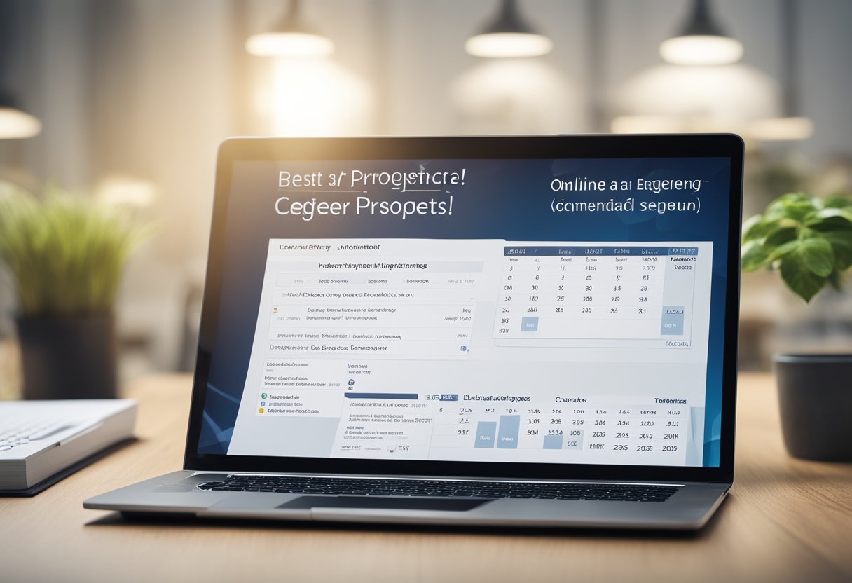 A laptop displaying "Career Prospects with an Online Software Engineering Degree" next to a diploma and a calendar showing "Best Online Software Engineering Degrees 2024"