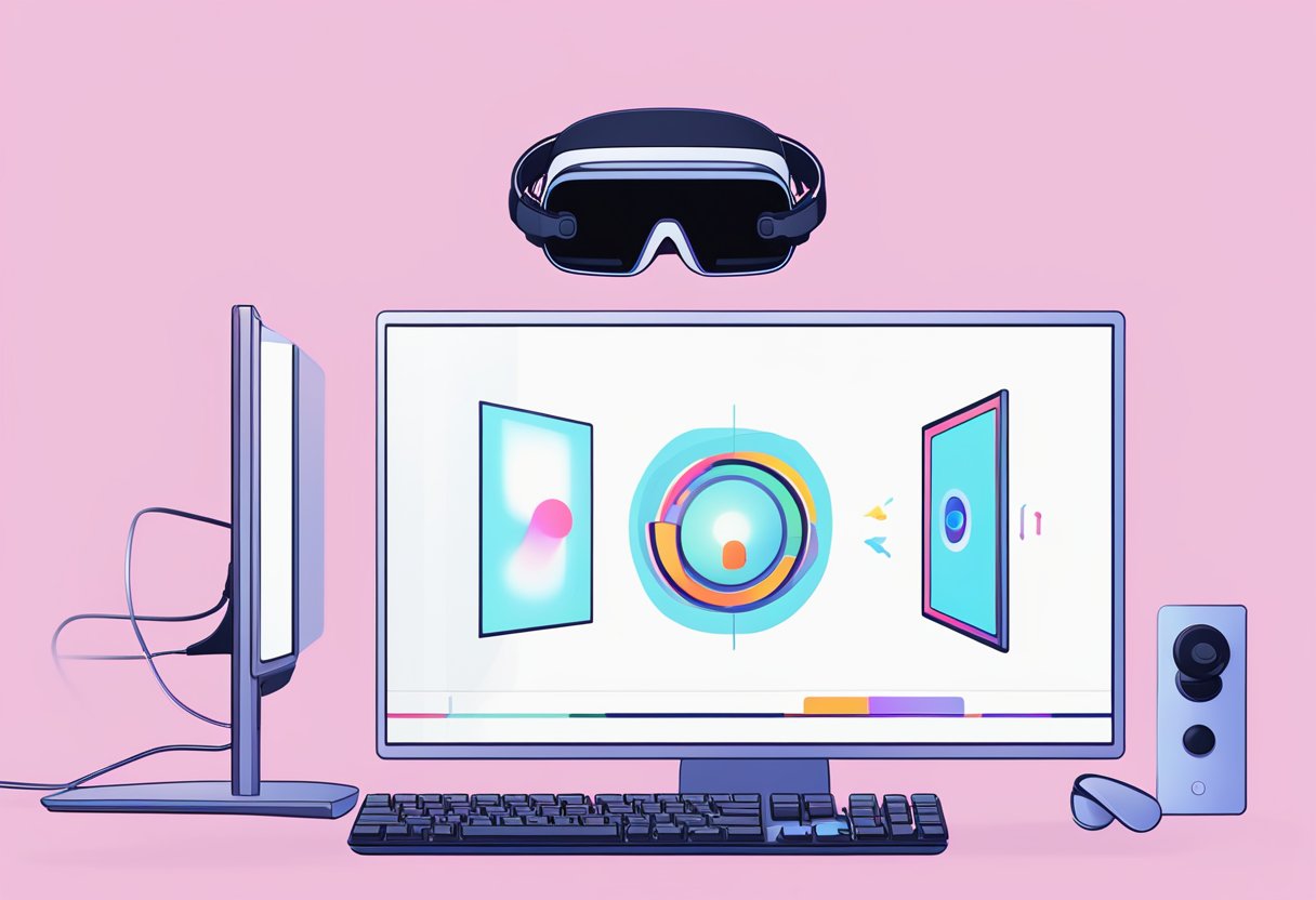 The Oculus Quest 2 is connected to the computer, but SteamVR is not recognizing it. The headset is displaying an error message, and the computer screen shows the SteamVR interface with a disconnected device icon