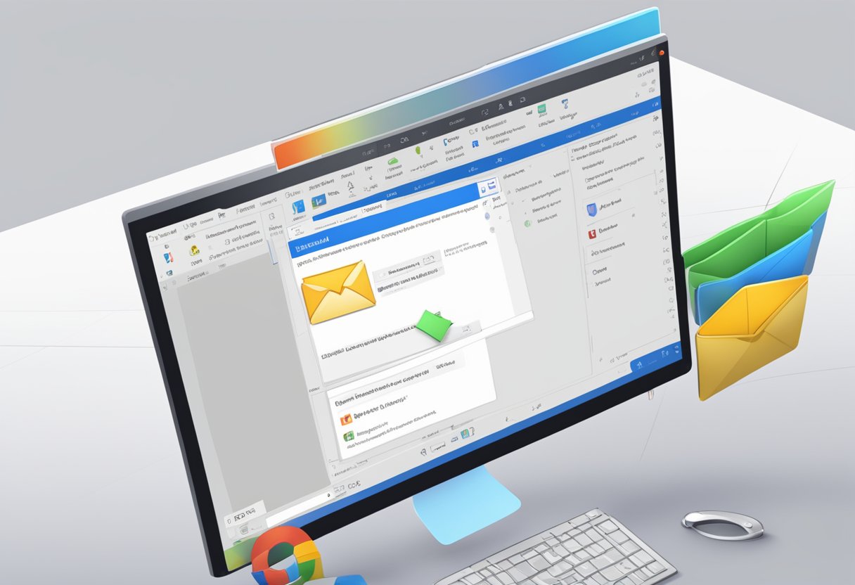 A computer screen with an open email in Outlook, a cursor hovering over the settings menu to stop automatic email opening