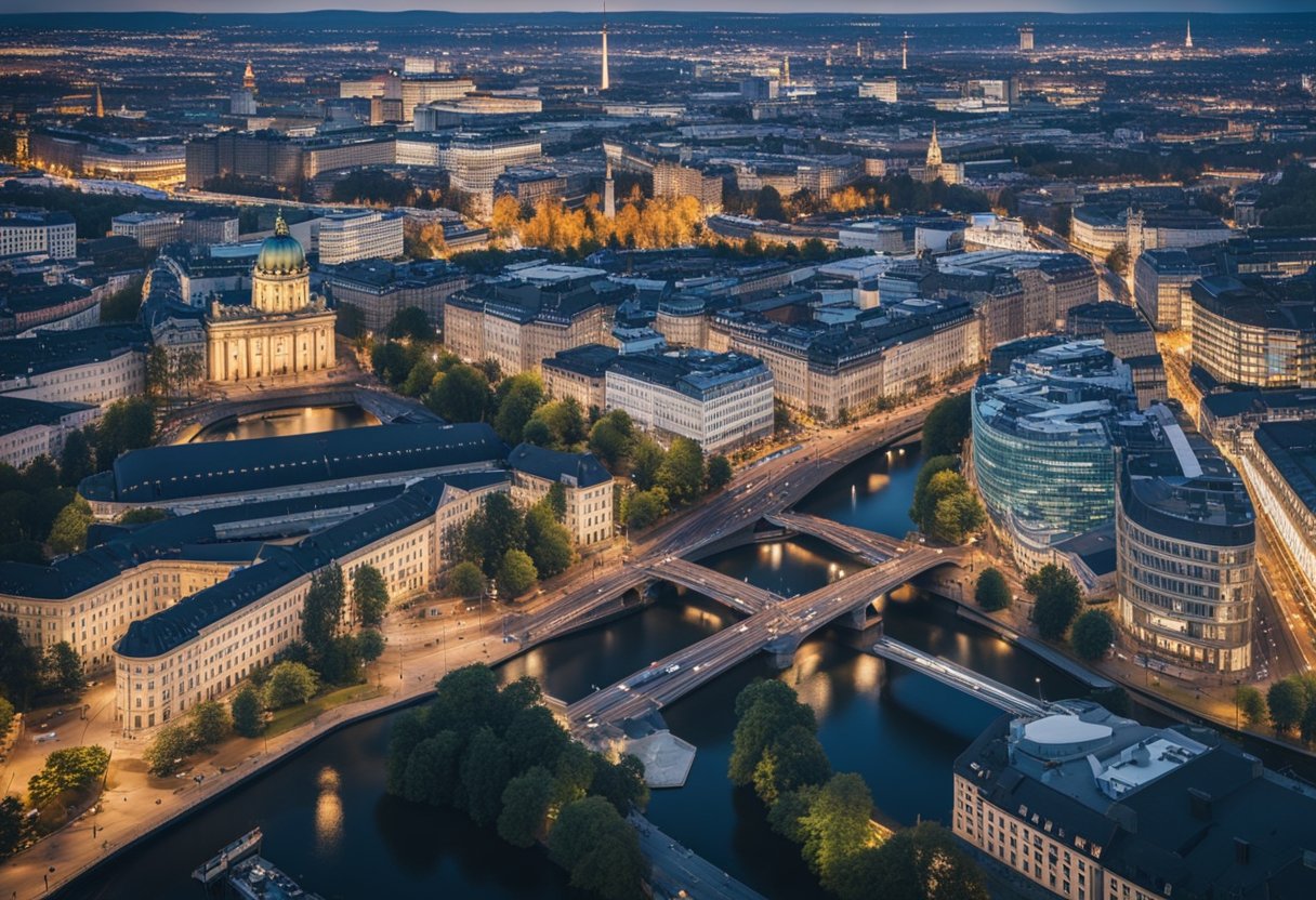 Berlin, Germany's capital, is a bustling metropolis with a mix of modern skyscrapers and historic buildings, showcasing a thriving economy and diverse industrial sectors