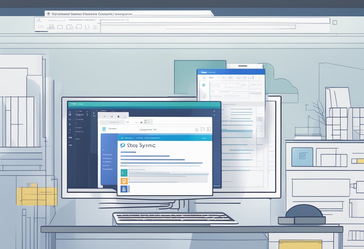 A computer screen displaying a SharePoint document library with a "stop sync" button highlighted
