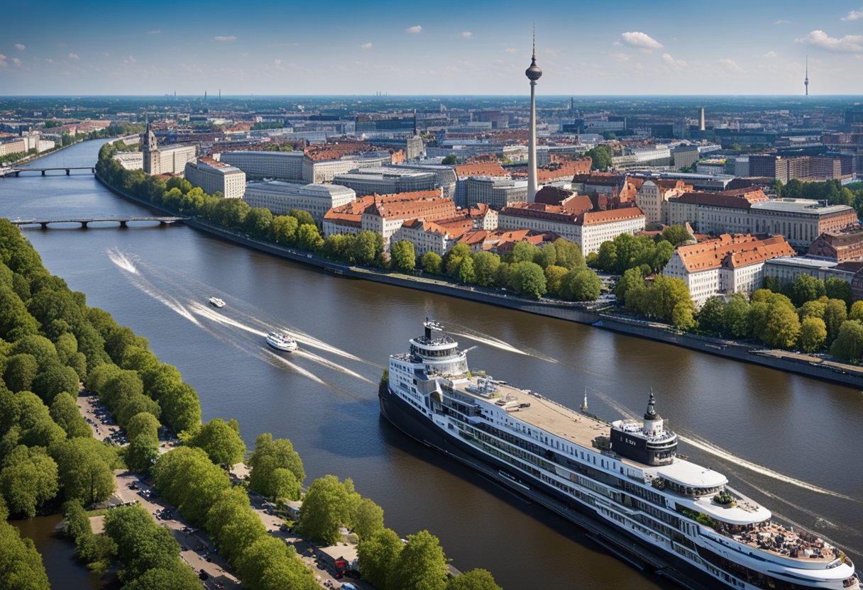 The Spree and Havel rivers flow through Berlin, Germany, bustling with cargo ships and passenger boats, supporting the city's economy