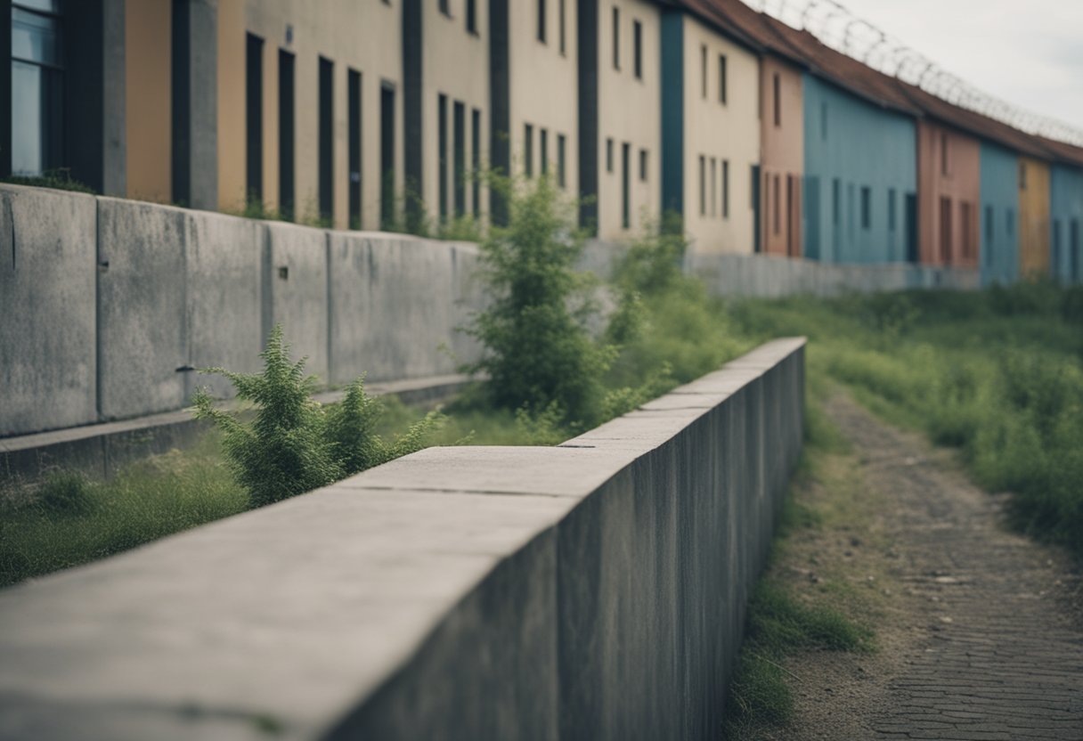 Deutschland baut die Berliner Mauer, eine Betonmauer mit Wachtürmen und Stacheldraht, die die Stadt in Ost und West teilt.