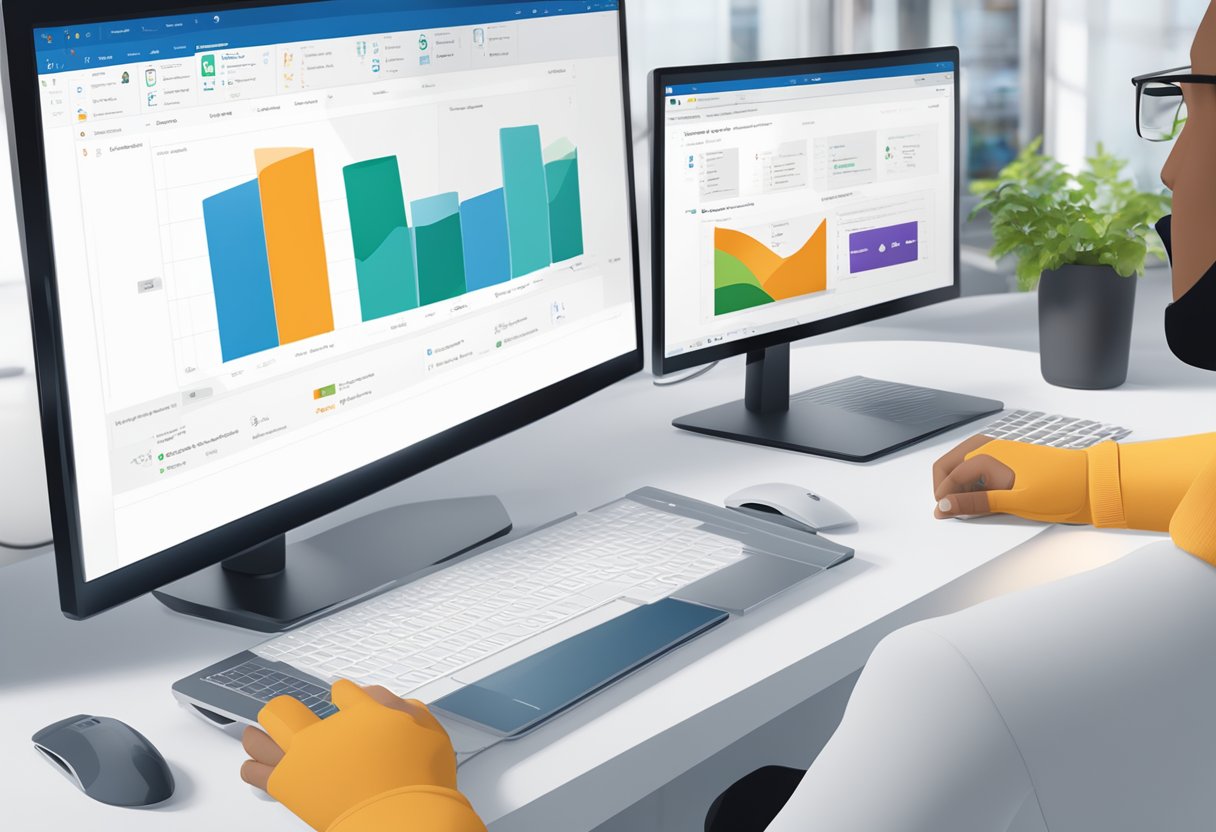 A computer screen displaying the MS Project interface with a SharePoint site open in the background, while a user configures the synchronization settings