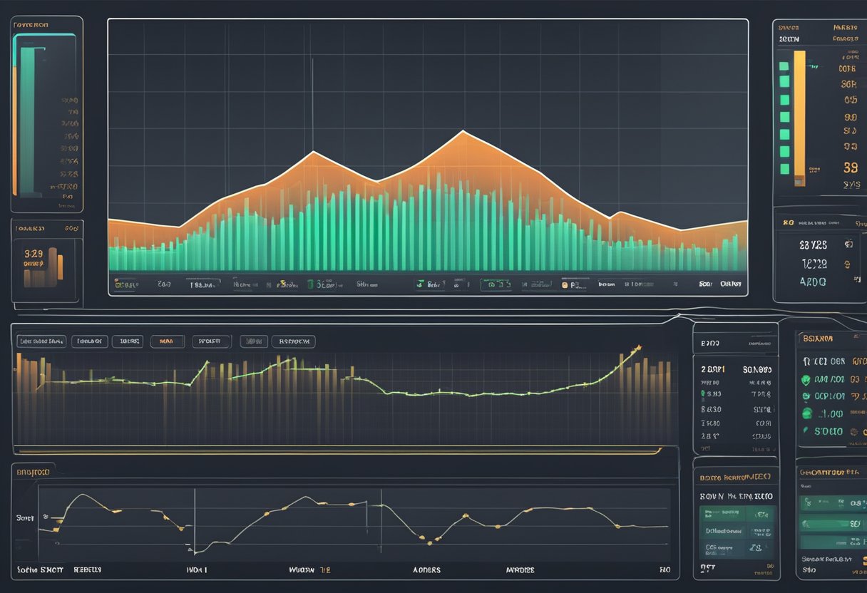 A computer screen displaying a graph of system interrupts spiking, with a CPU usage meter maxed out