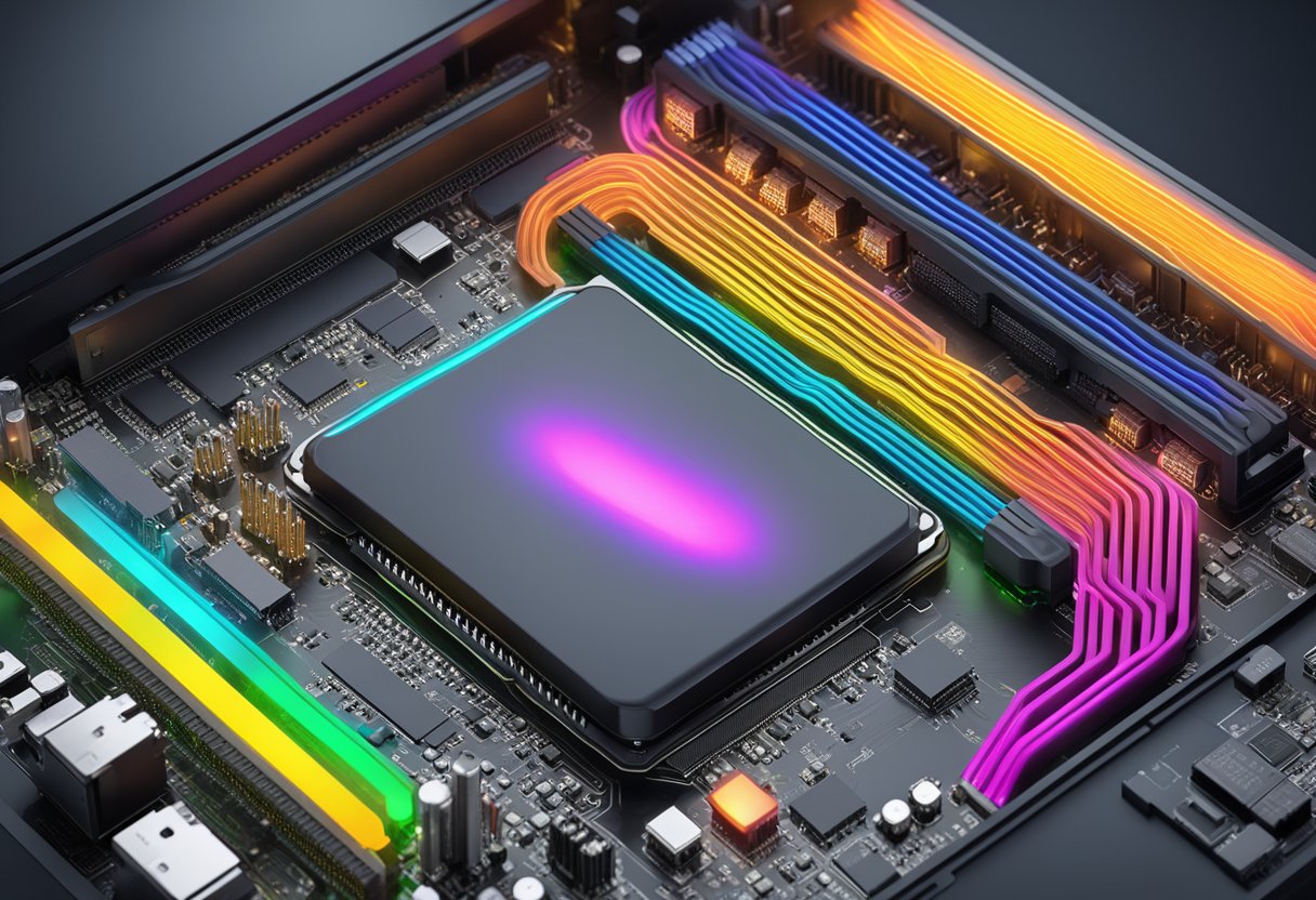 A computer motherboard with RGB Fusion lighting system and alternative options displayed on a screen