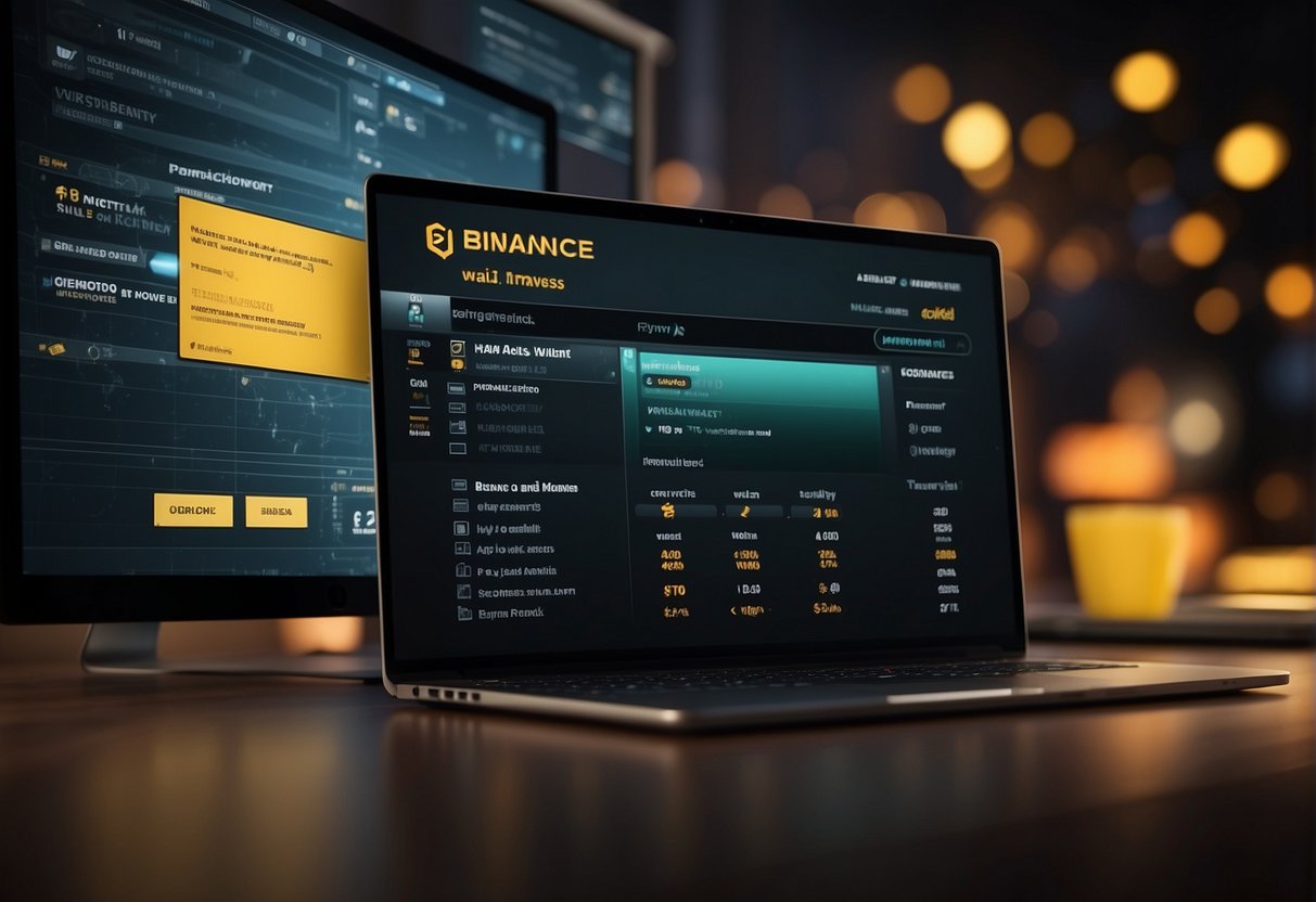 A computer screen displaying the Binance wallet interface with a highlighted section for the Frequently Asked Questions about the wallet address