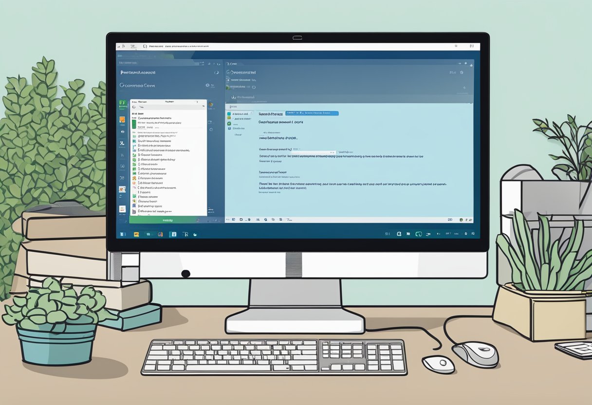 A computer screen displays a Windows 11 desktop with a command prompt window open. A message reads "Unable to run as administrator" with User Account Control prompt visible