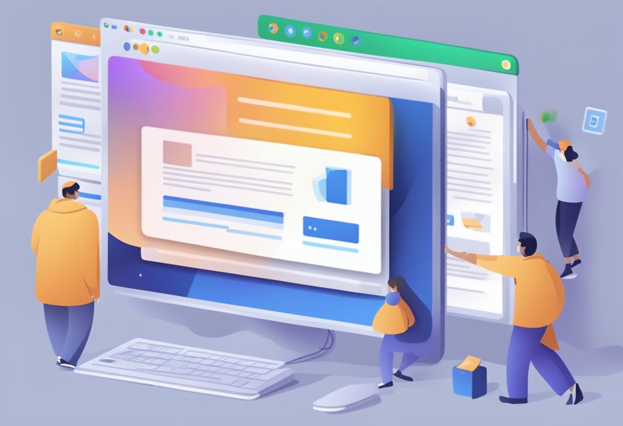 A computer screen displaying a blocked website with a pop-up window showing instructions to unblock websites on Windows 11