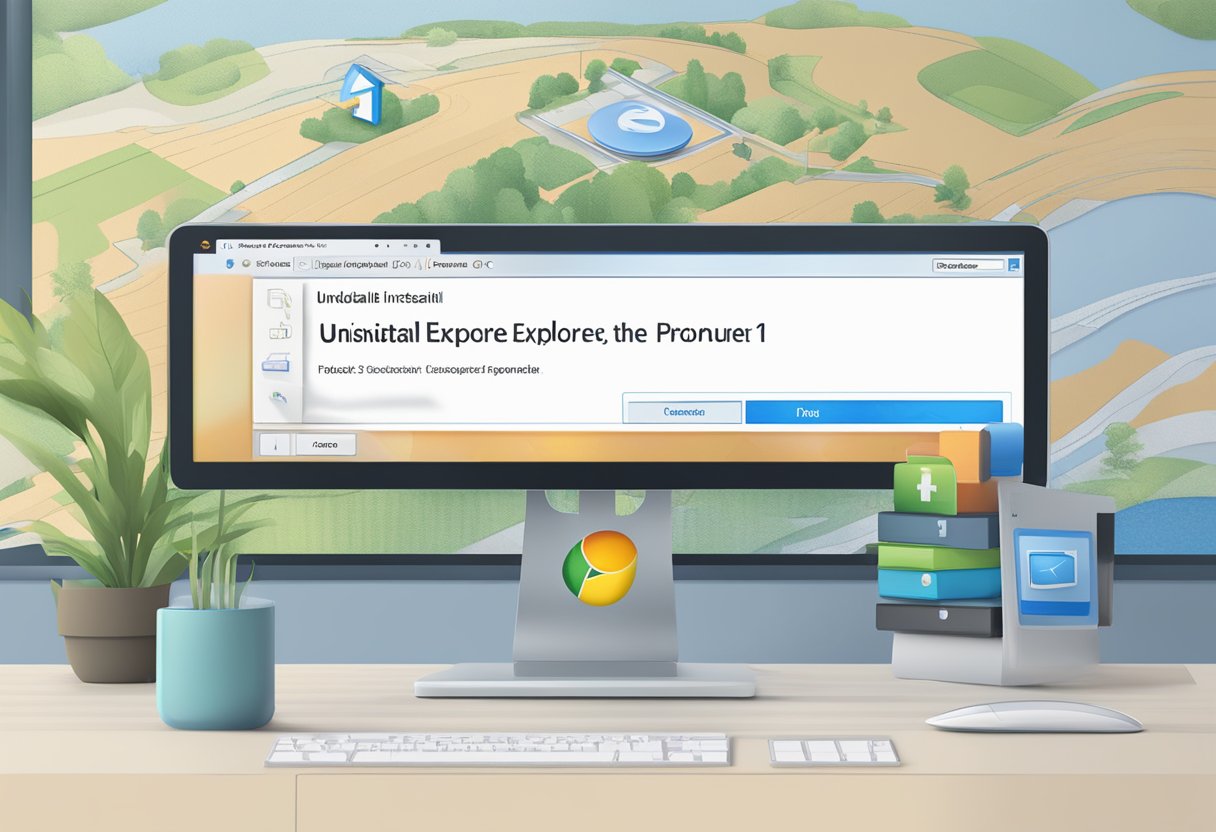 A computer screen displaying the "Uninstall Internet Explorer 11" prompt with a mouse cursor hovering over the "Uninstall" button