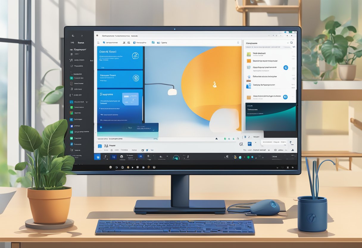 A Windows 11 PC with Alexa app open, showing the setup process on the screen, with the PC connected to a stable internet connection