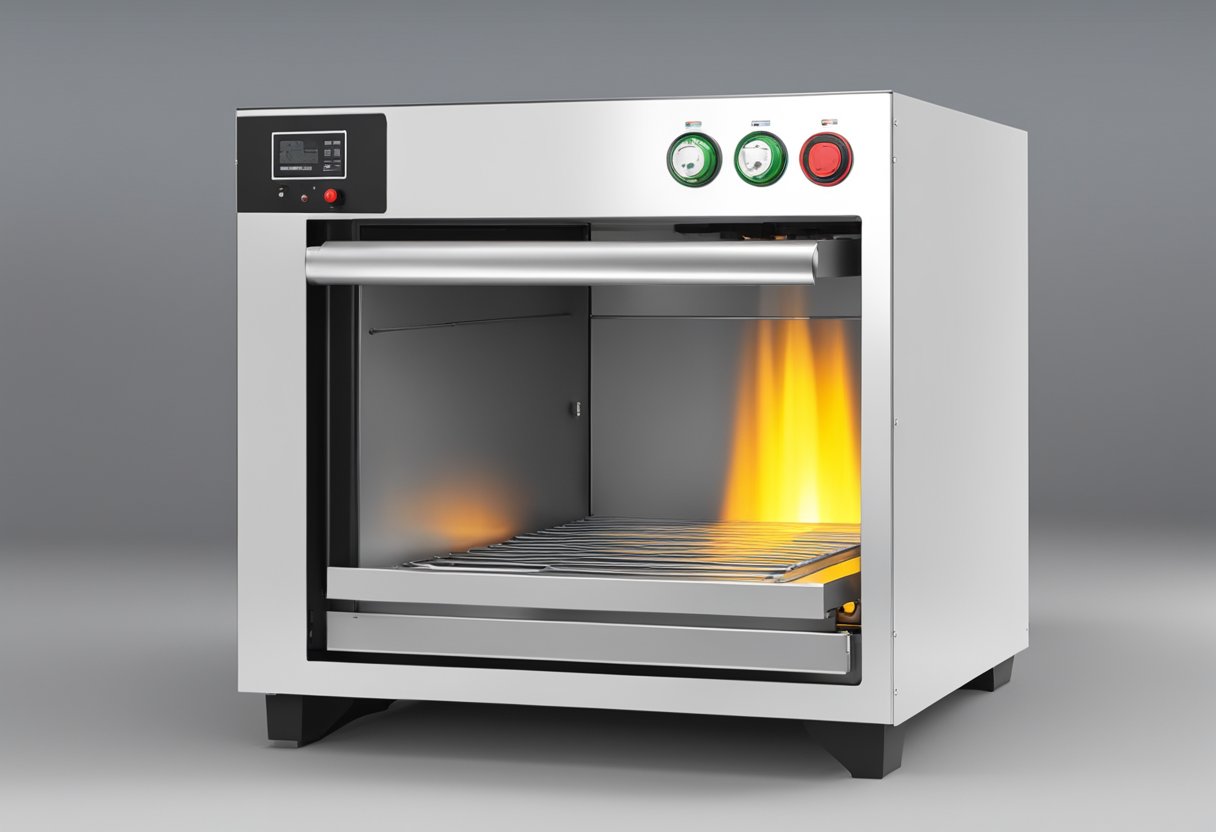 An electric furnace emits heat and light, with clean and efficient operation. Its compact size and versatility make it ideal for various applications