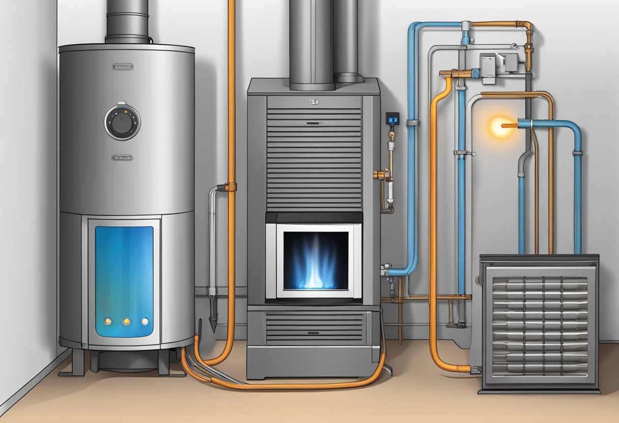 An electric furnace emits clean, odorless heat. It sits next to a gas furnace, showing the benefits of electric heating