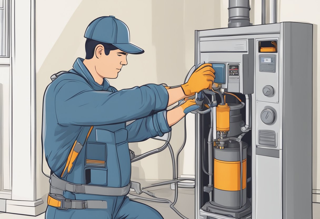 A technician installs a furnace in a home, considering size and maintenance