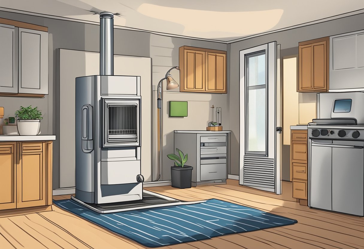 A furnace stands proudly in a well-maintained home, surrounded by clean air filters and a clutter-free environment. The thermostat is set at an optimal temperature, and the furnace hums quietly as it efficiently warms the space