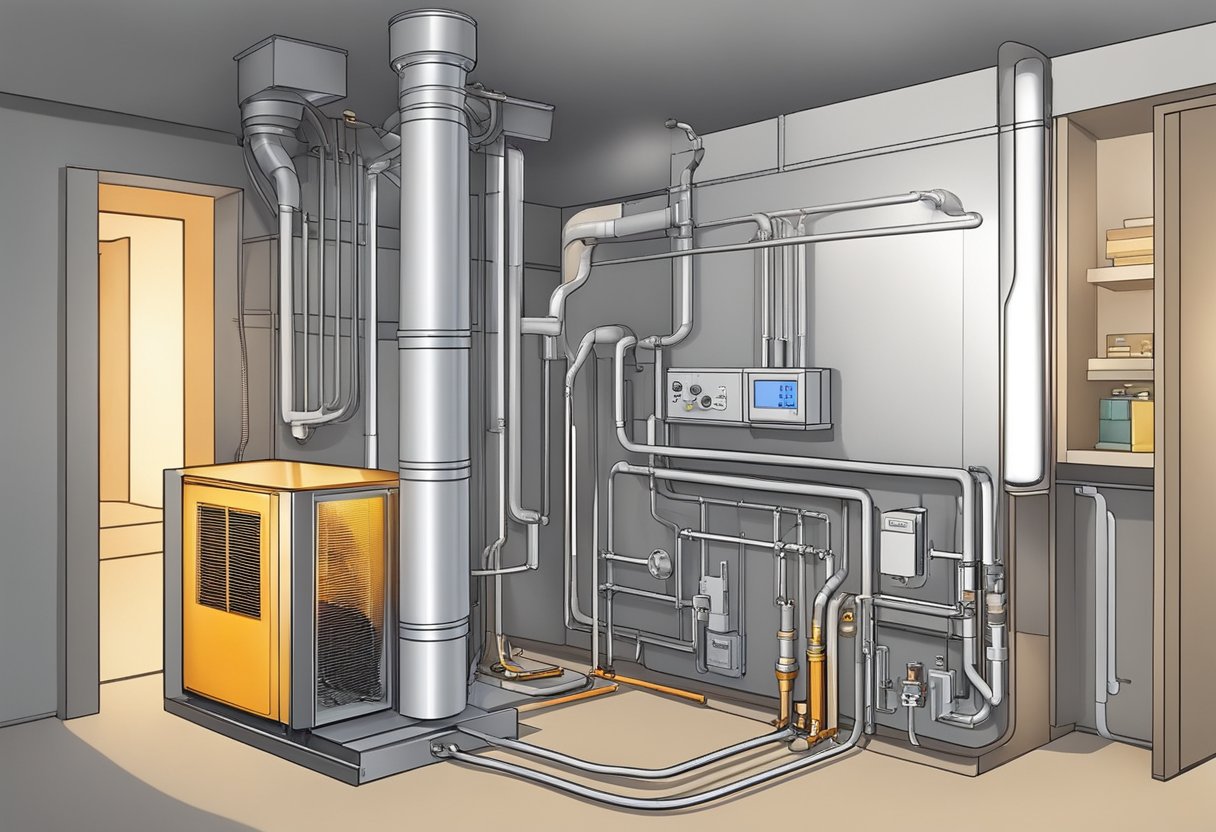 A furnace hums quietly in a basement, radiating warmth through a network of ducts. A thermostat regulates the temperature, ensuring comfort throughout the home