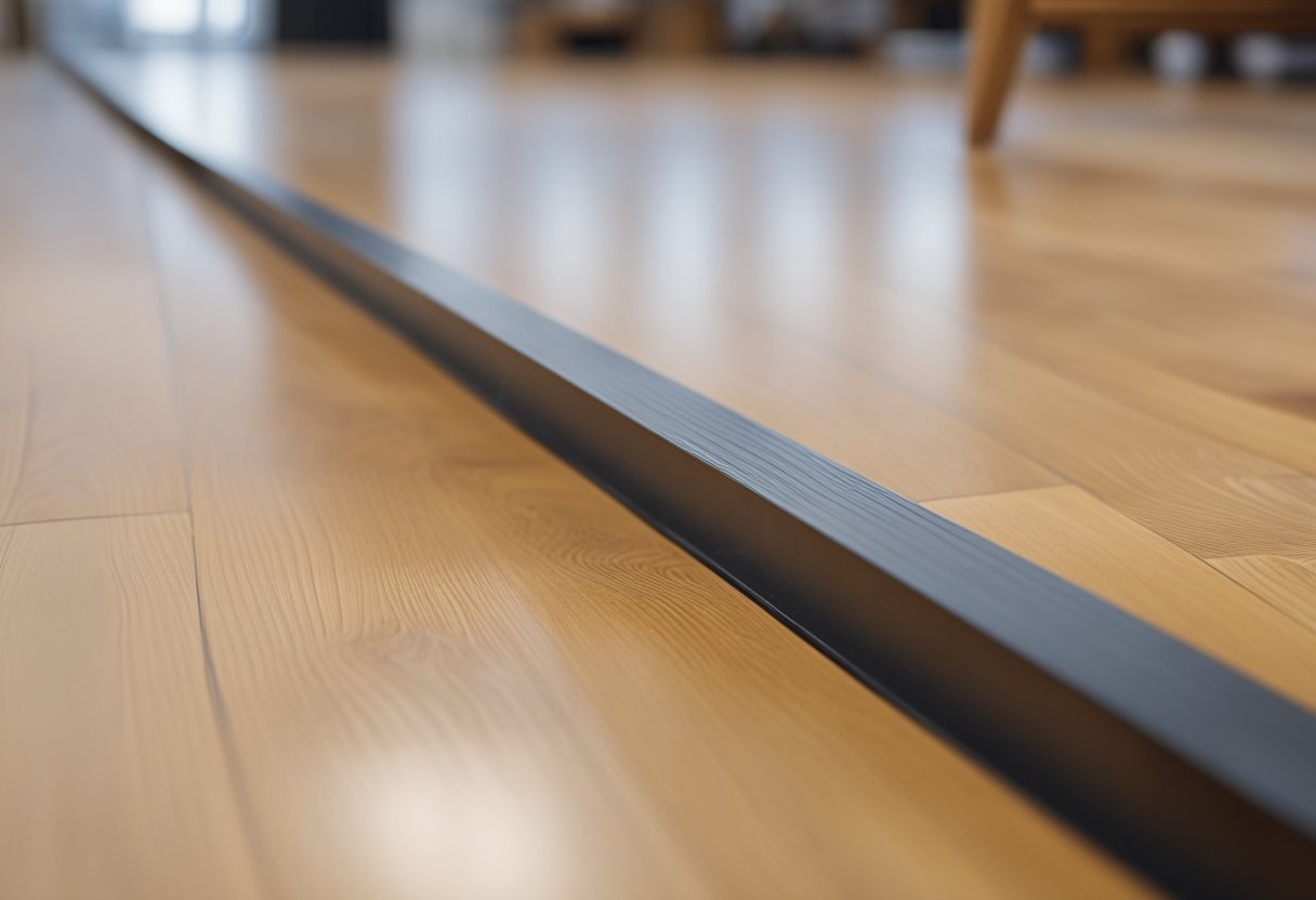 A large gap in laminate flooring is measured and examined for the cause