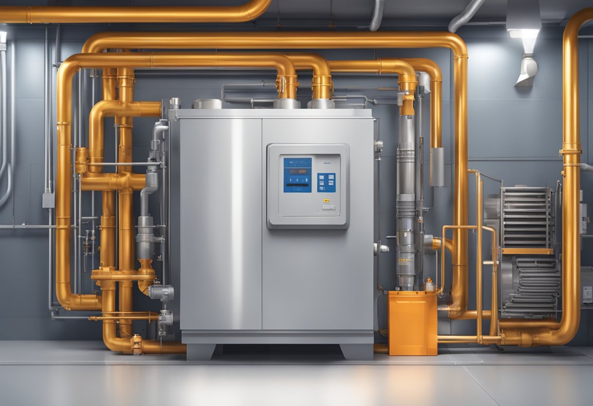 An advanced furnace with energy-efficient features, surrounded by modern technology and equipment