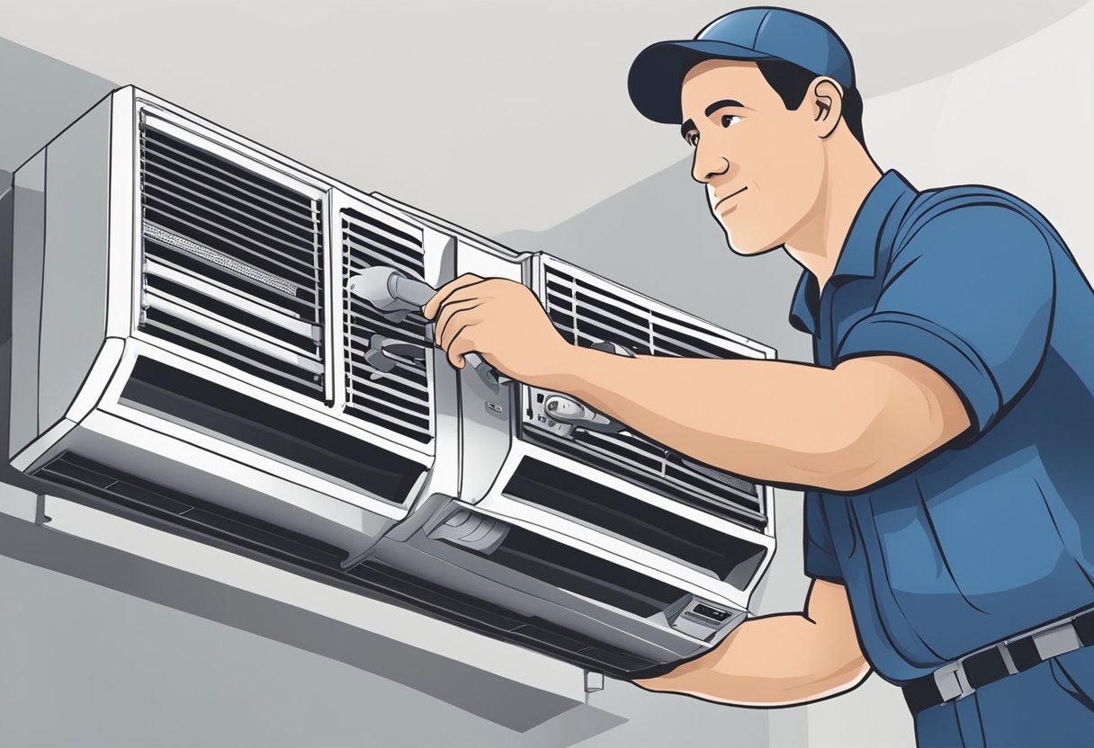 An air conditioning unit being inspected and serviced by a technician to optimize system performance