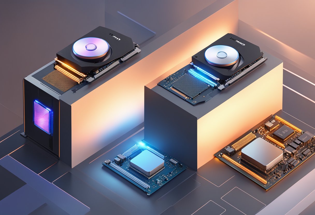 A computer with AMD Ryzen and Intel Core processors side by side, with a spotlight on the AMD Ryzen processor