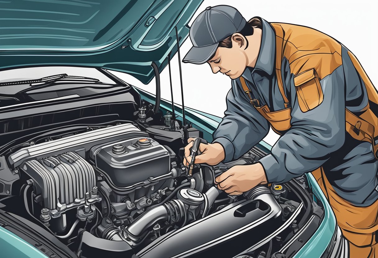 A mechanic inspects a car engine, checking oil levels and tightening bolts for optimal performance