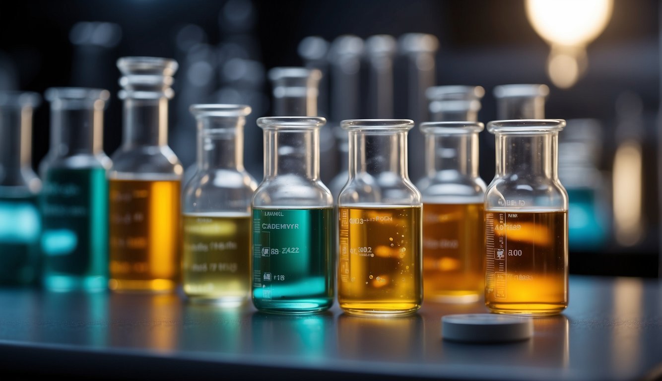 A lab setting with various chemical compounds and test tubes, showcasing the potential adverse effects and interactions of Di-indolemethane