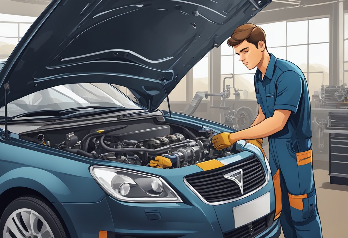 A mechanic carefully inspects and tunes the car's engine and mechanical components for optimal performance