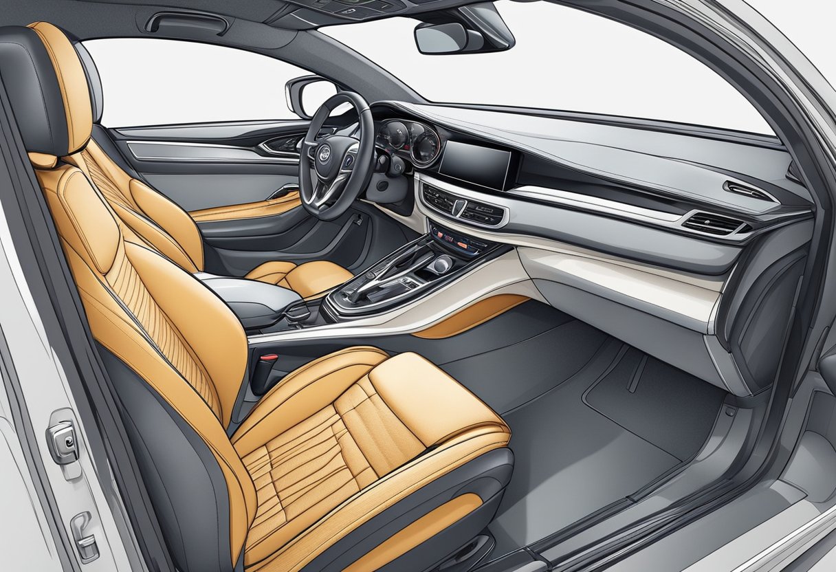 A car's interior, with focus on upholstery and trim, is shielded from wear and tear through protective measures