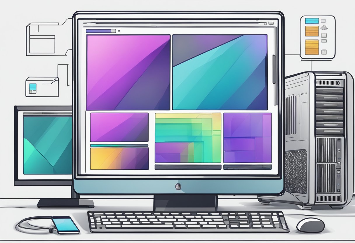 A computer with a GPU displaying a split-screen view of shared memory allocation