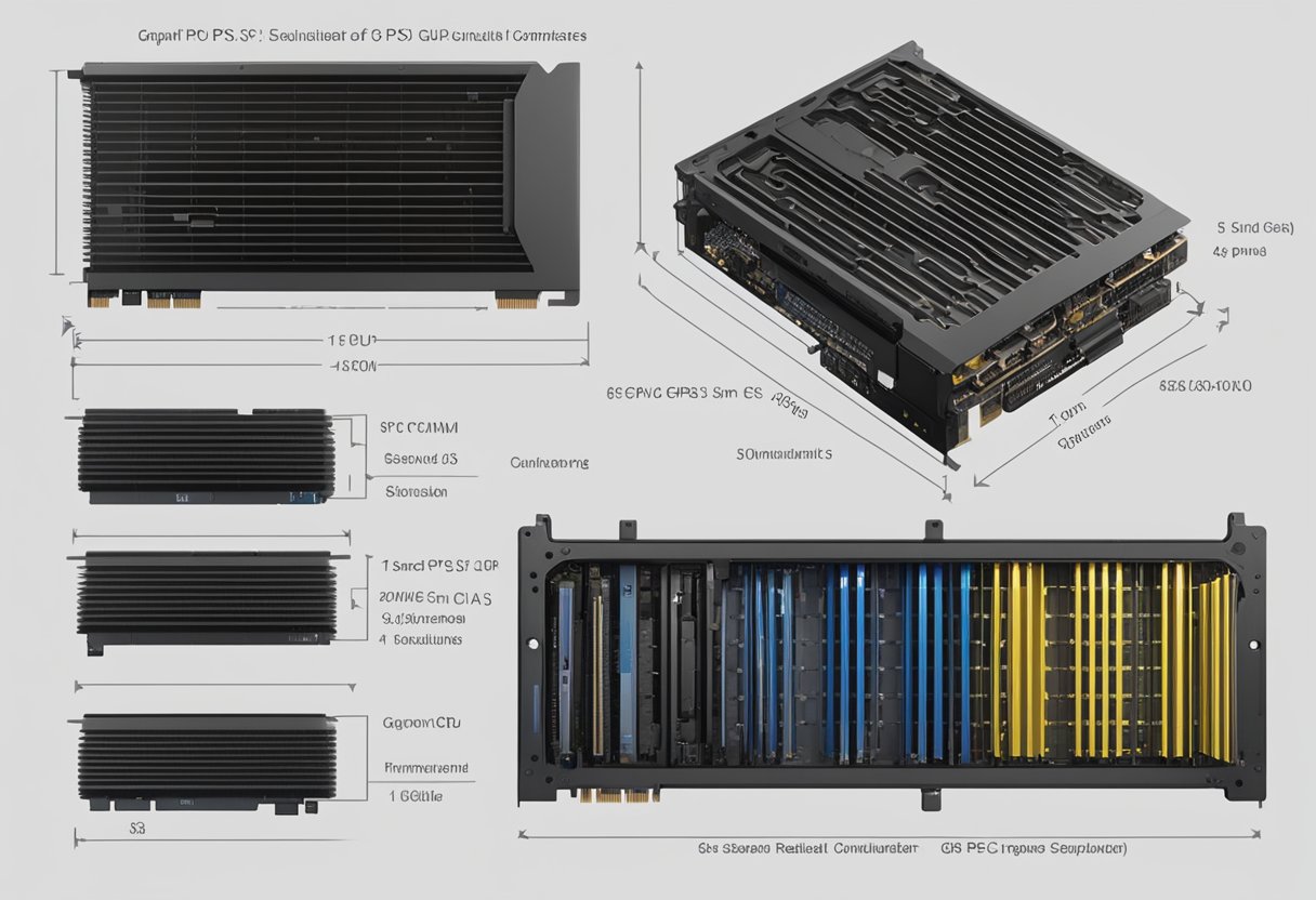 A detailed technical diagram of the PS5 GPU, with labeled specifications and equivalent comparisons to other GPUs