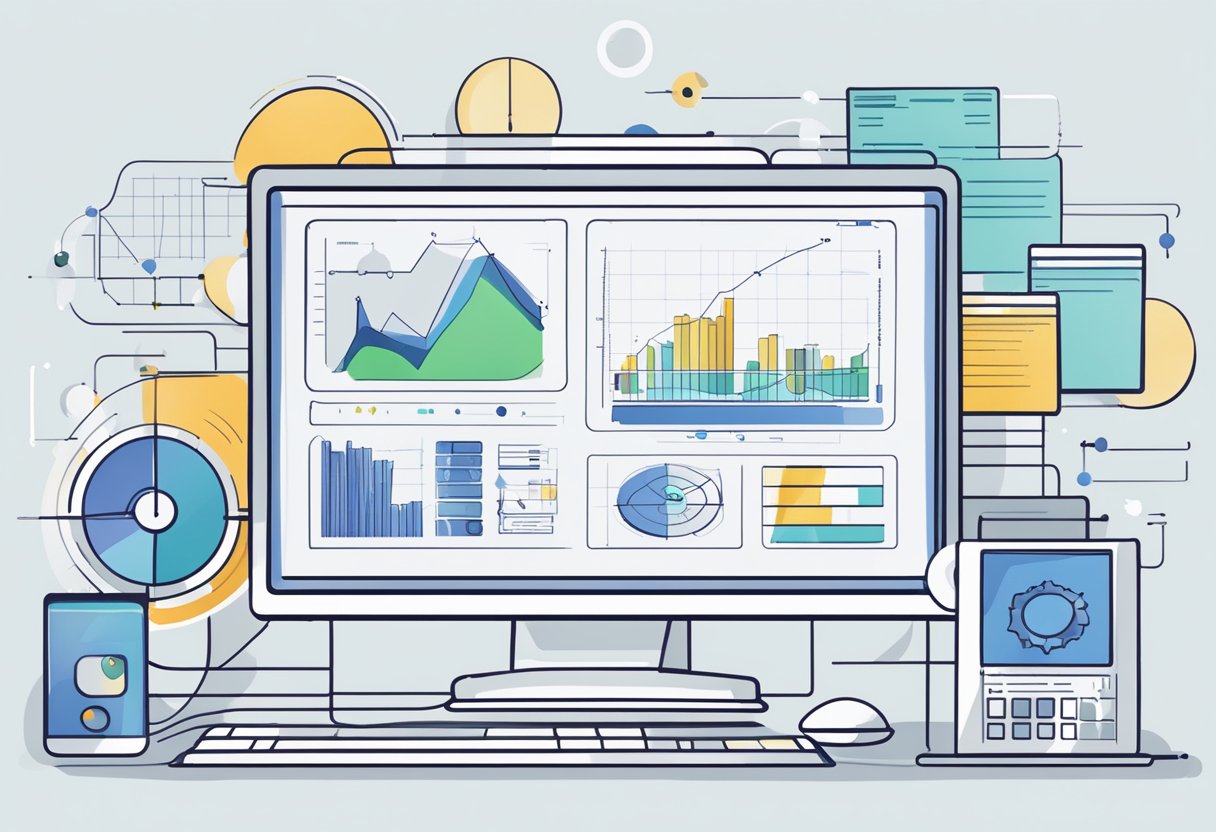 A computer monitor displaying "Understanding VRR" with various tech symbols and graphs