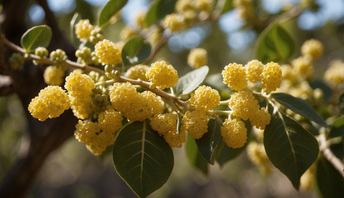 Boswellia tree with leaves and resin, labeled "Safety and Side Effects What to know about boswellia" with caution sign
