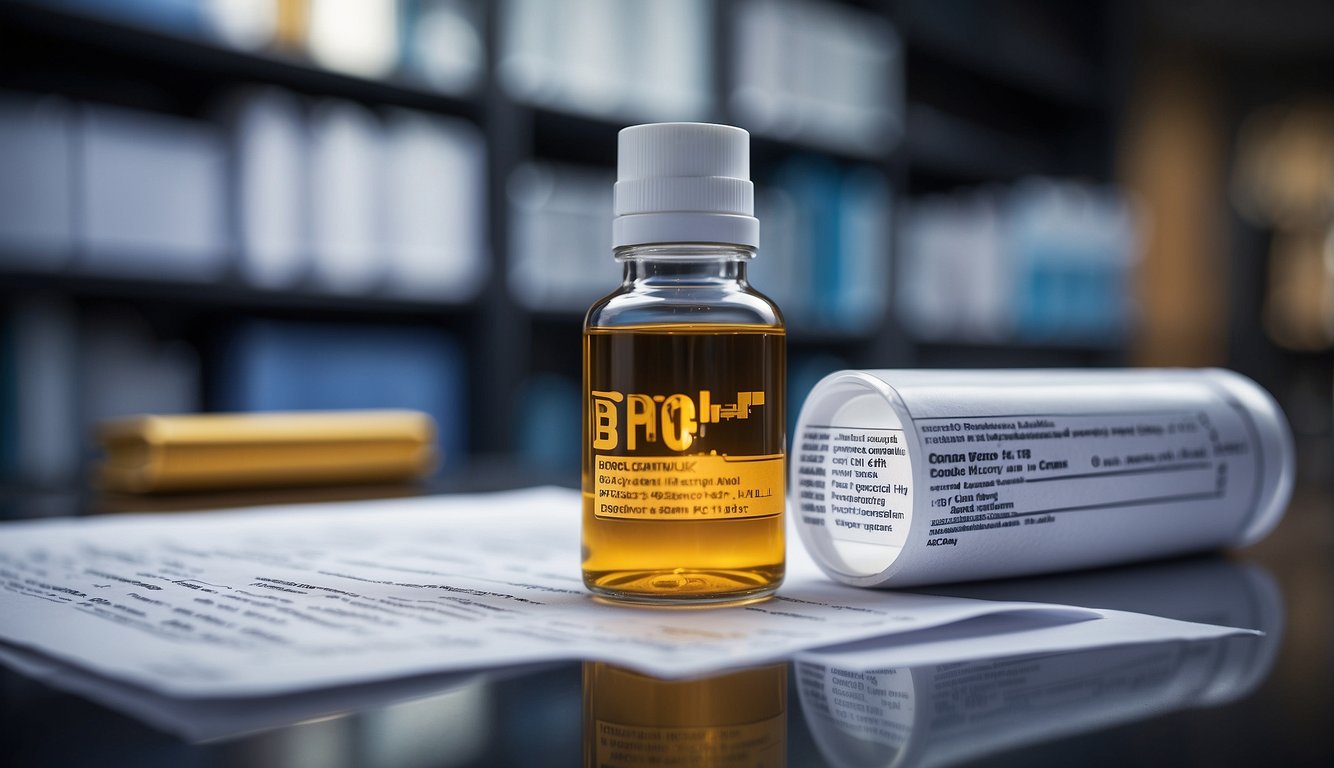 A vial of BPC-157 peptide with a label, surrounded by scientific literature and research papers