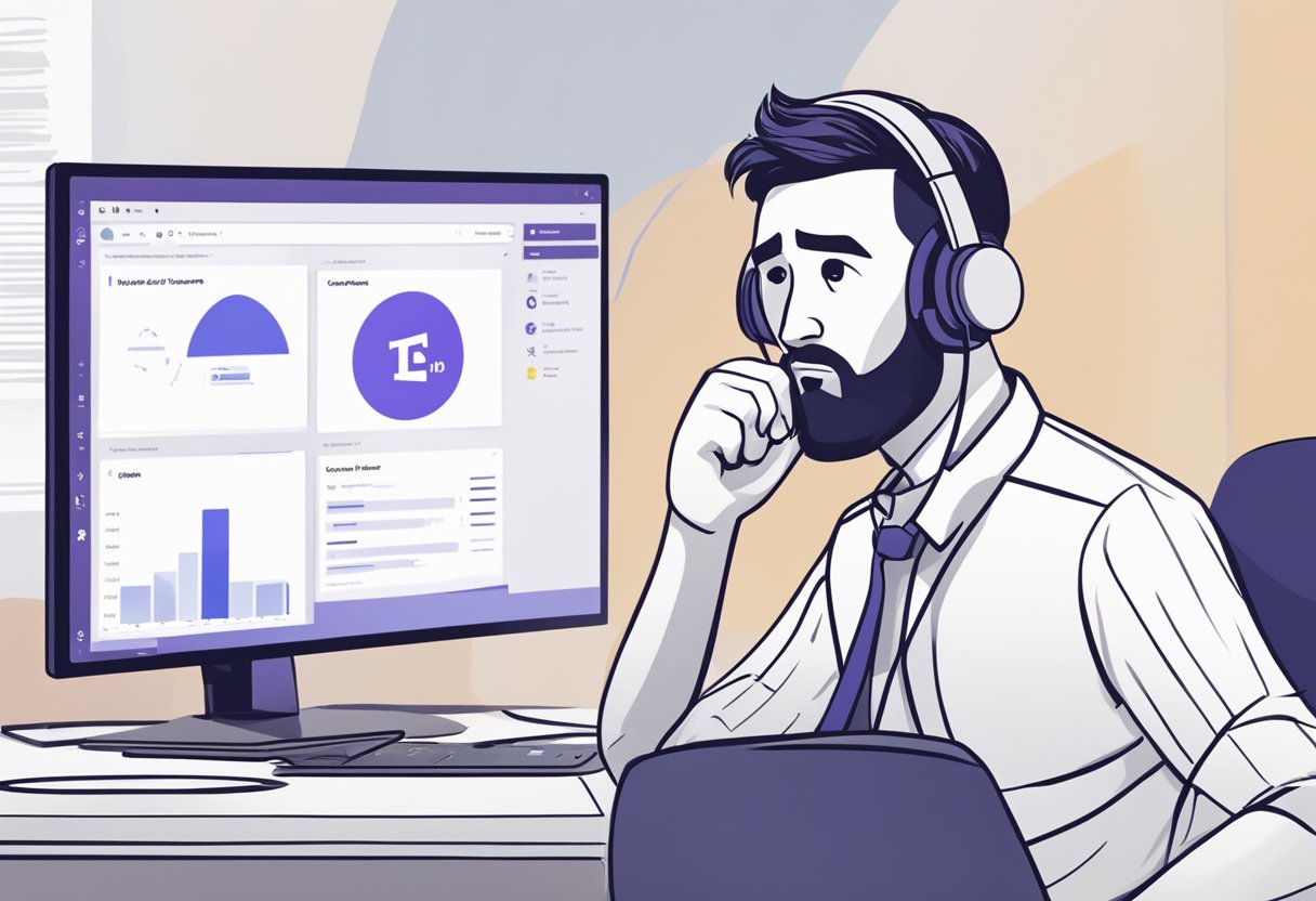A frustrated user staring at a computer screen with a "Team Creation Error" message displayed on the Microsoft Teams interface