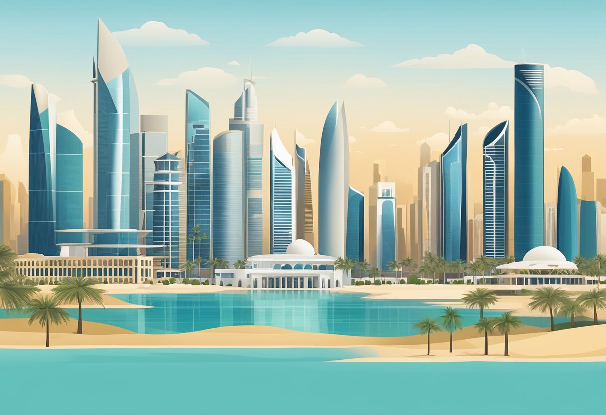 The skyline of Abu Dhabi, with iconic buildings and modern architecture, symbolizing the city's ambition to be the global leader in arbitration