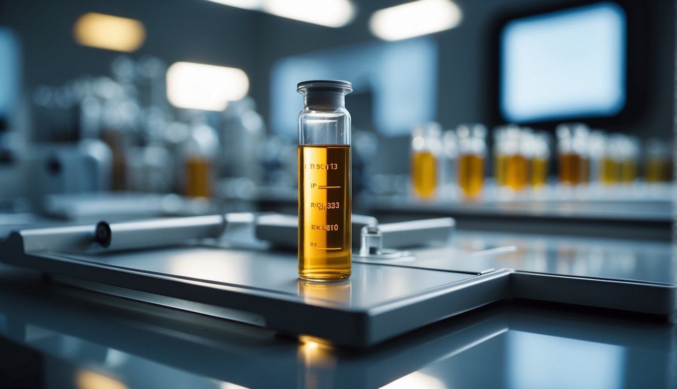 A vial of igf-1lr3 sits on a laboratory bench, surrounded by scientific equipment and test tubes