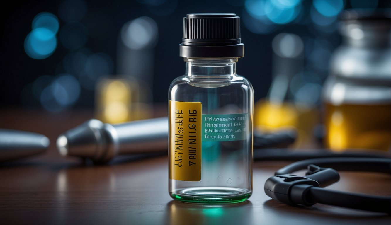 A vial of igf-1lr3 stands prominently among other performance enhancers, with labels and scientific symbols surrounding it