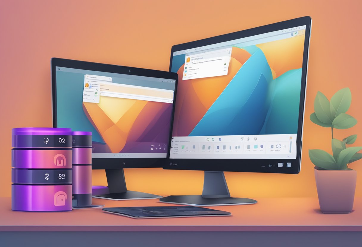 Ubuntu drains battery faster than Windows due to its less efficient power management. Show a laptop running Ubuntu with a low battery icon, while another laptop running Windows shows a higher battery level