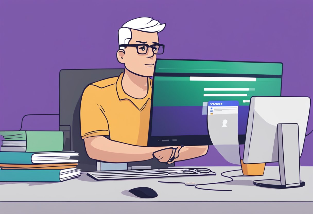 A frustrated user staring at a computer screen with a Yahoo Mail sign-out error message displayed prominently