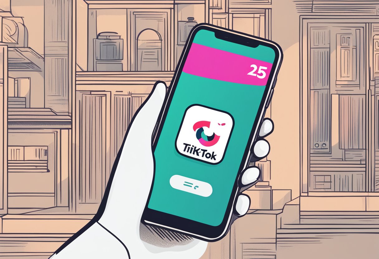 A smartphone with a TikTok app open on the screen, displaying a notification of a ban from TikTok Live