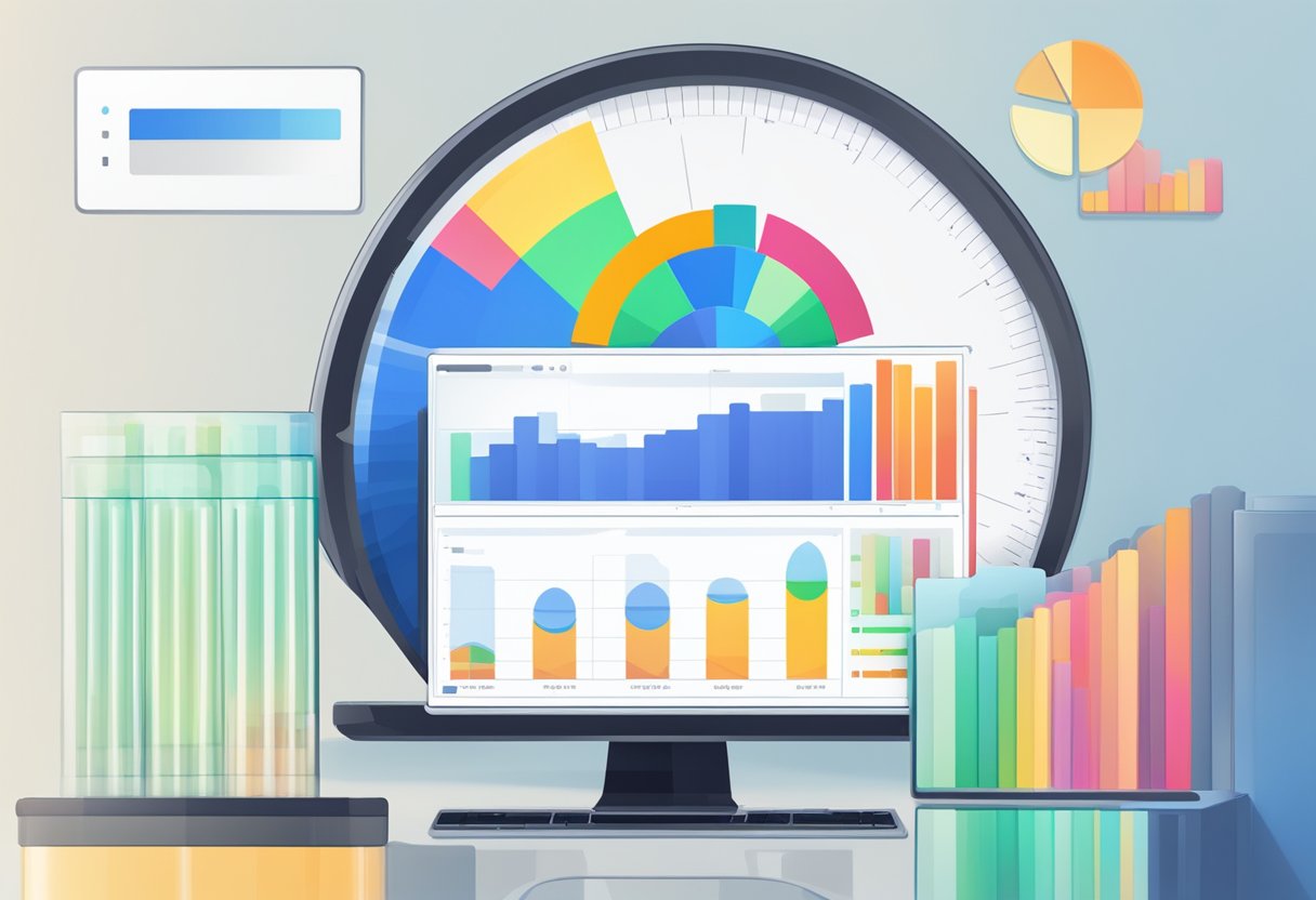 A computer monitor shows a disk usage bar at 99%. The screen displays file folders and a pie chart, indicating storage consumption