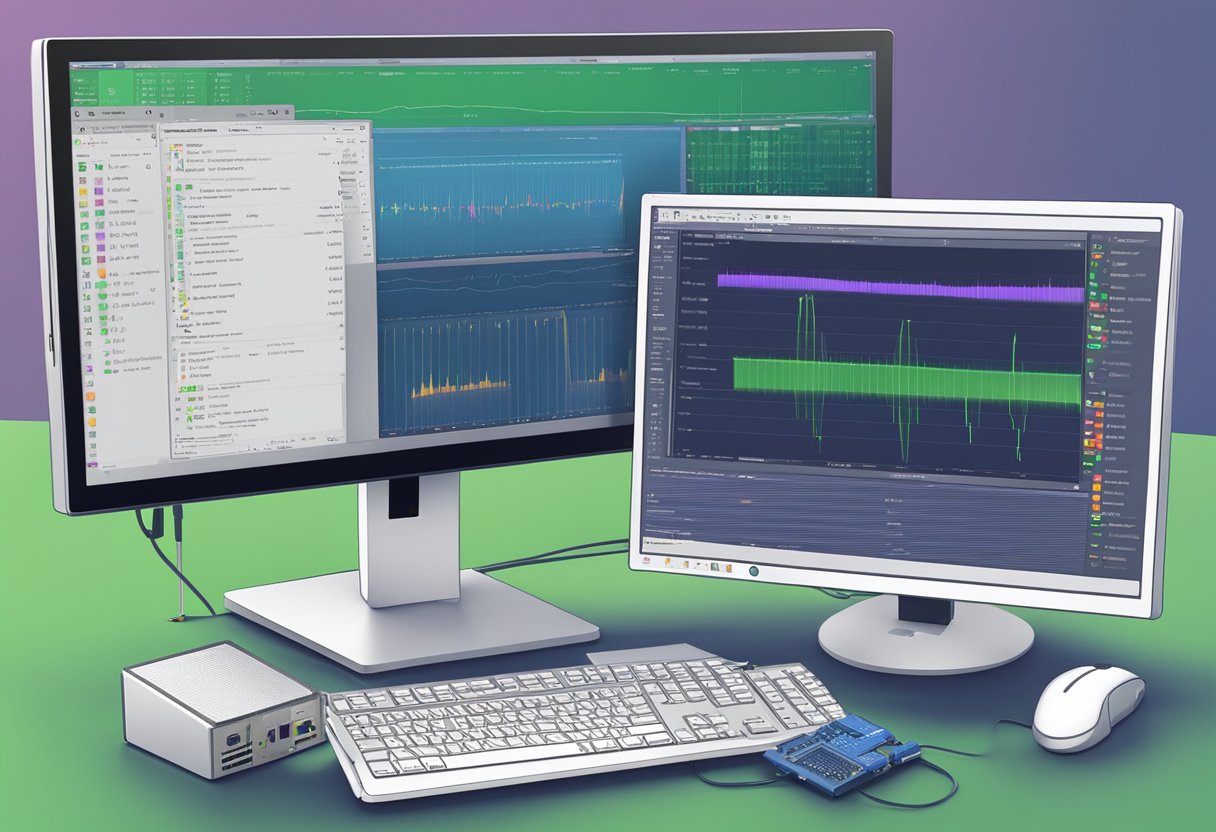 A computer screen displaying Memory Diagnostics tool running alongside a memtest program on a desktop with various hardware components