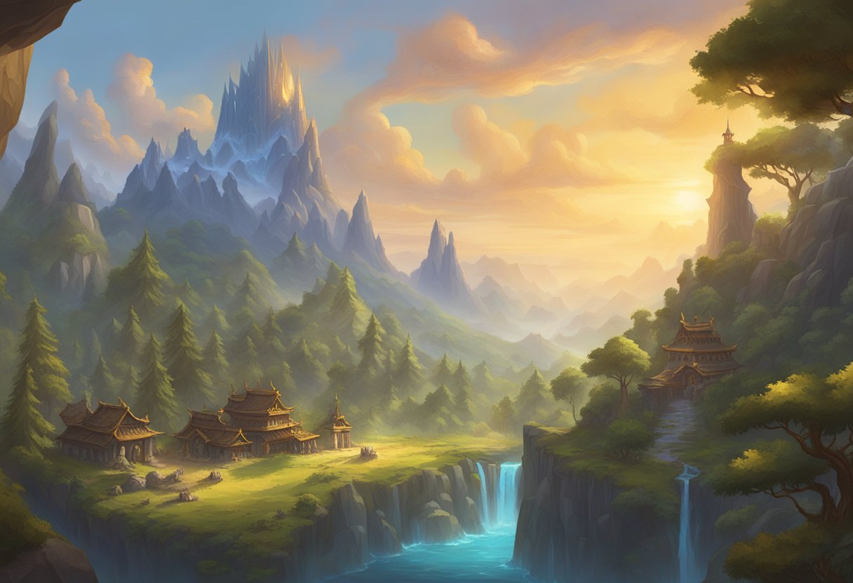 A vast, fantastical world filled with towering mountains, lush forests, and ancient ruins. A sense of adventure and danger lingers in the air, as players embark on epic quests and battles in World of Warcraft Classic