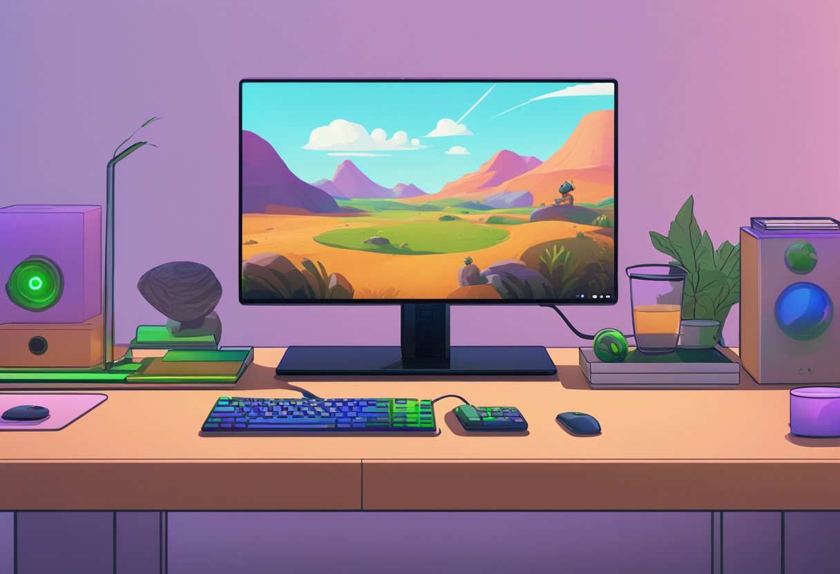 The Xbox Game Bar interface appears on the computer screen, with the Windows 11 desktop visible in the background. The start button for the Xbox Game Bar is highlighted but remains inactive