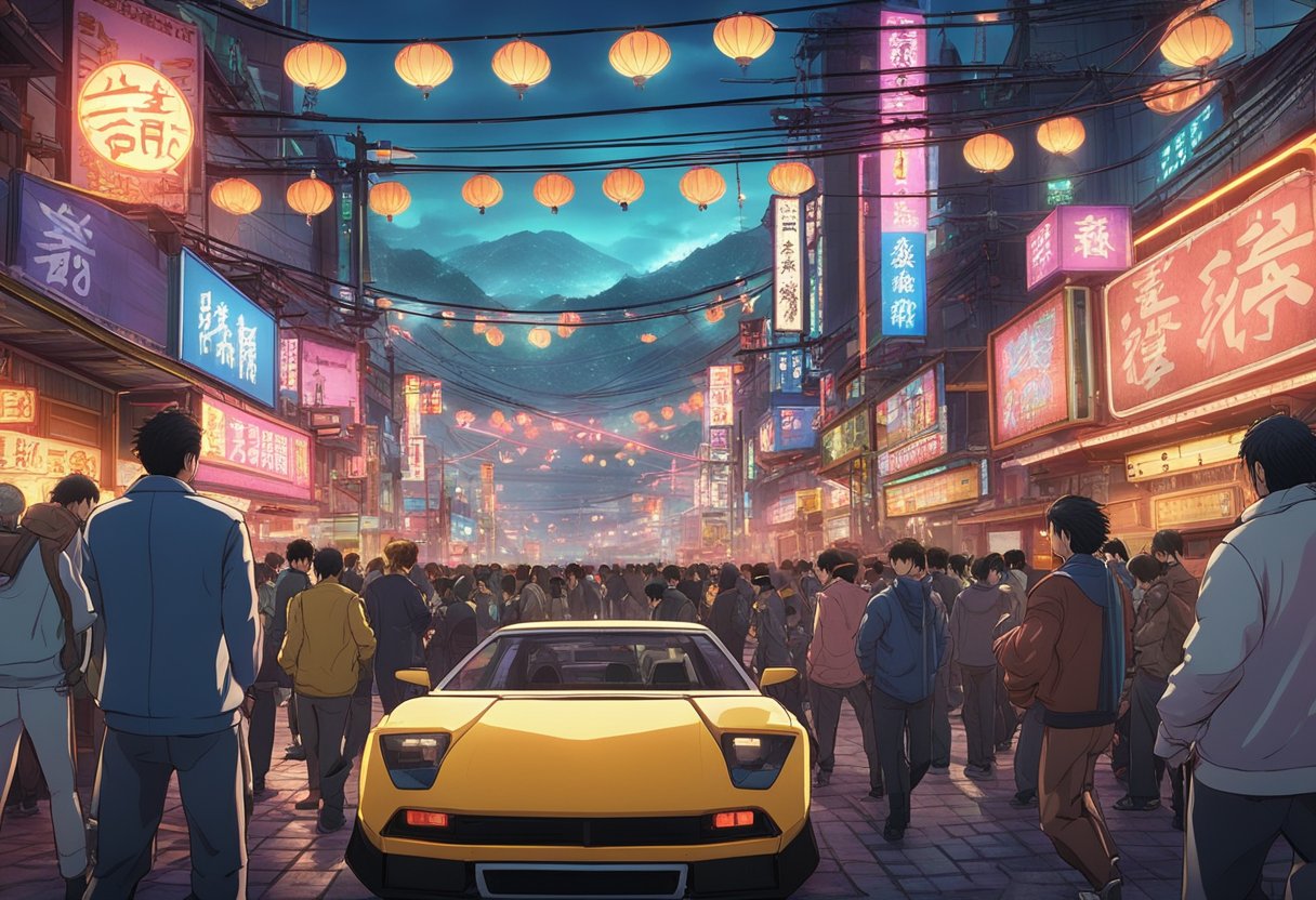 The battle arena in Yakuza Like a Dragon's Sotenbori district is a chaotic spectacle, with neon lights and a crowd of onlookers. The arena is filled with various obstacles and weapons, and the atmosphere is tense with anticipation